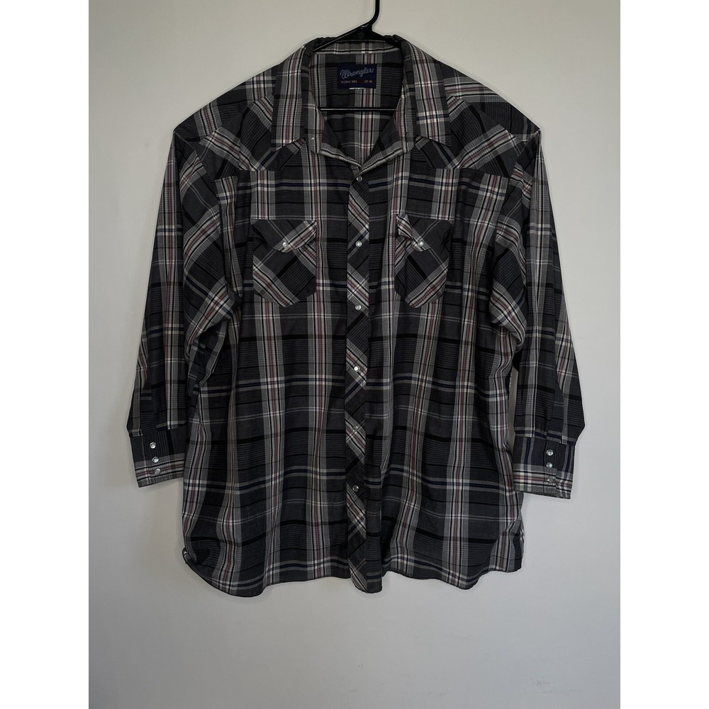 Wrangler Pearl Snap Men's Plaid Shirt Extra Long Tails Western Size 20-30 Xl‎
